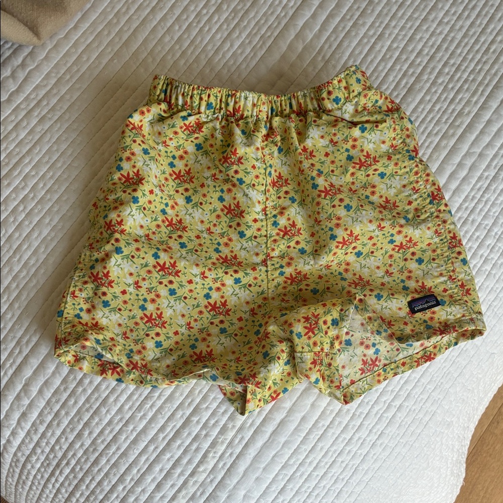 Patagonia Yellow Floral Print Baggies with Multicolor Accents